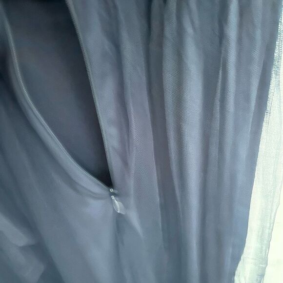 Lulus Glorious Chicness Navy Tulle Pleated Puff Sleeve Midi Dress Medium New - Picture 10 of 13